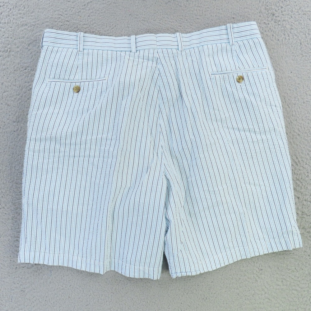 Peter Millar Shorts Men 40 Blue Brown Seersucker Pleated Pockets Golf - Picture 5 of 9